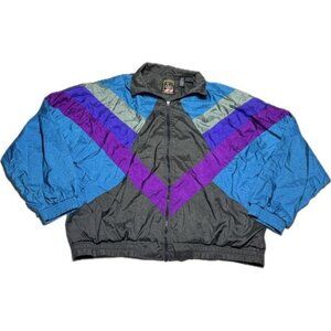 USA OLYMPICS WINDBREAKER SIZE XL COLOR BLOCK BLUE BLACK PURPLE VINTAGE 90s